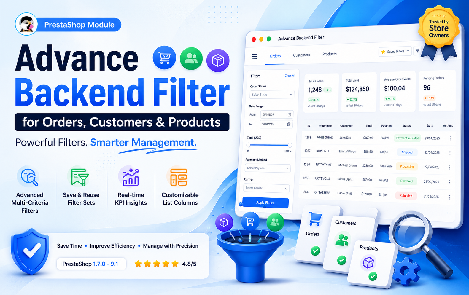 Advance Backend Filter for Orders, Customers & Products in PrestaShop